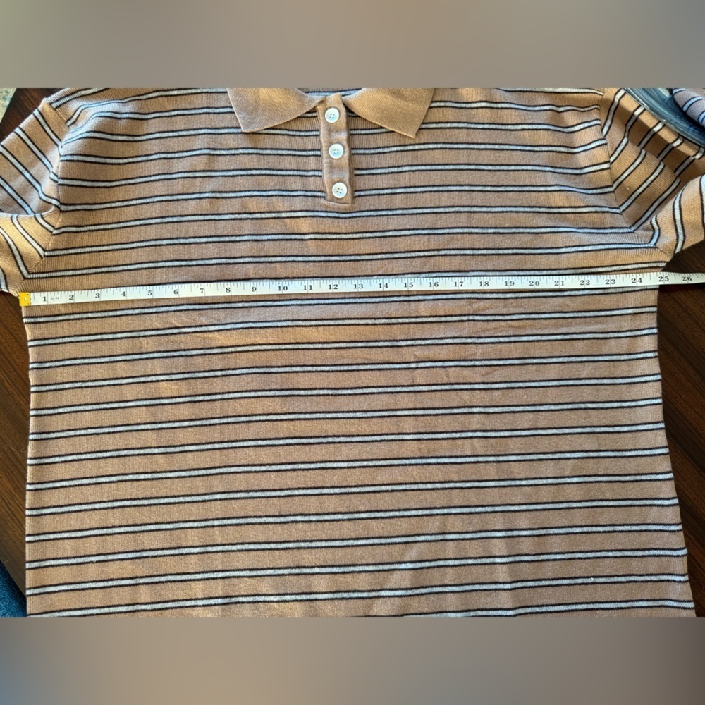 Tan Brown Blue Striped Oversized Polo Sweater Womens XL Preppy College Academia - Picture 8 of 10